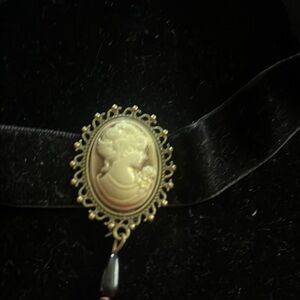 Black Velvet Choker with Gold Cameo Pendant